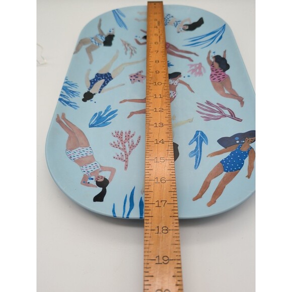 Prima Design Swim Print Bamboo Tray Melissa Wang Ocean Life Blue Summer Party - Picture 5 of 7